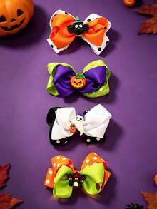 4PCS Cute Cartoon Halloween Style Bow Hair Clips, Suitable For Halloween Wear, Festival Gift Choice - Multicolor - View 12