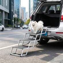 Foldable Aluminum Dog Car Stairs, 4-Tier Non-Slip Pet Steps, Portable Lightweight Dog Ladder For Car, Bed, Couch, Grooming Table For Small Medium Senior Dogs - one-size - View 3