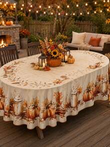 1pc Autumn Pumpkin Coffee Round Tablecloth, Polyester Circular Table Cover With Maple Leaves, Cinnamon, Latte Mug And Harvest Floral Border, Rustic Farmhouse Dining Table Decoration For Kitchen, Thanksgiving Dinner, Fall Party And Seasonal Home Decor - Multicolor - View 8