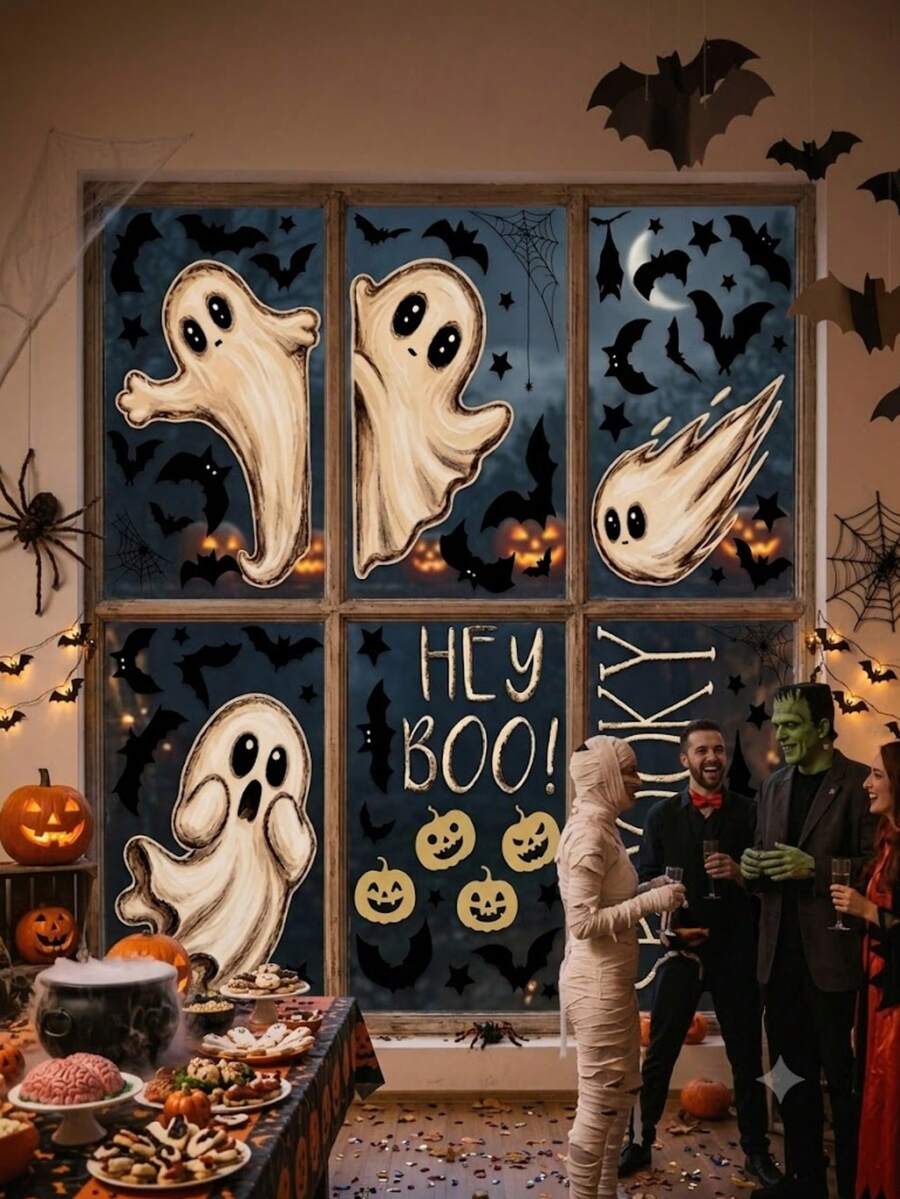 6/3/1 buah Stiker Jendela Halloween Dua Sisi Bergambar Hantu, Tahan Air, Dapat Digunakan Kembali, Stiker Hantu & Kelelawar Menakutkan, Cocok untuk Dekorasi Liburan, Rumah, Kantor, Sekolah, dan Kaca - Beraneka warna - View 1