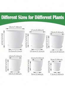 1pc/Set 7.48-5.91 Inch Plastic Flower Pot With Tray, Drainage Hole Planting Pot, Vertical Stripe Design, Lightweight And Space-Saving, Suitable For Desktop, Office, Living Room, Balcony And Home Decor - Multicolor - View 5