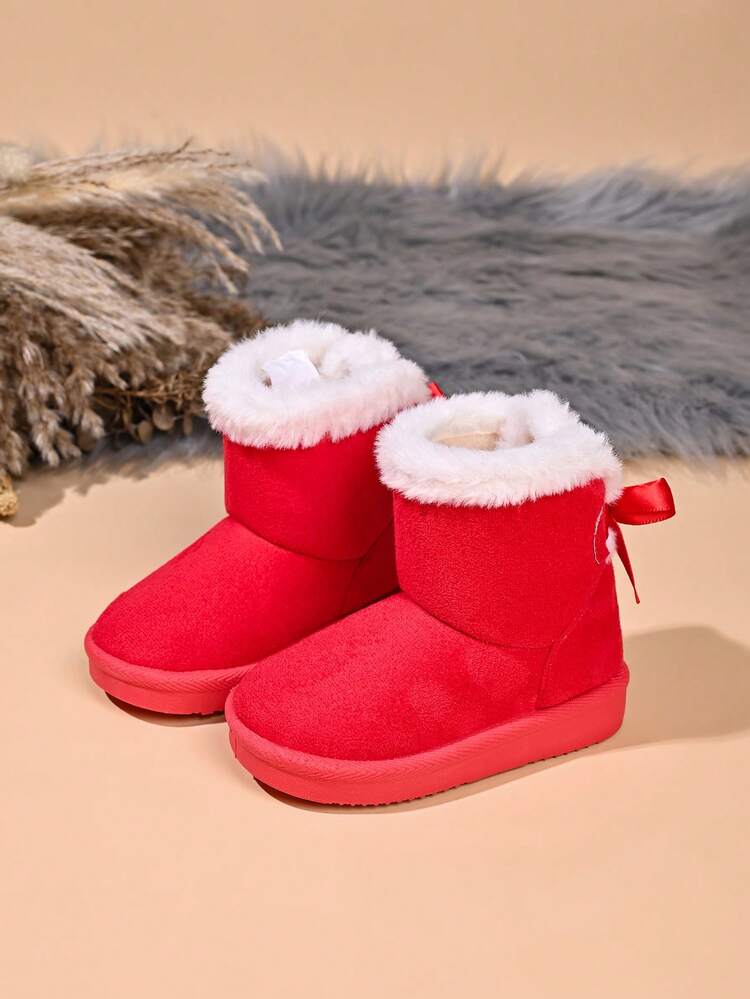 Infant Fashion New Snow Boots With Bow Decoration - Red - View 1