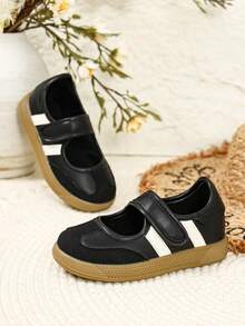 Korean Vintage Black Patchwork Girls' Cloth Shoes With 3D Shiny Bow Decor, Low-Top Soft Sole Student Daily Commute Mary Jane Shoes - Black - View 1