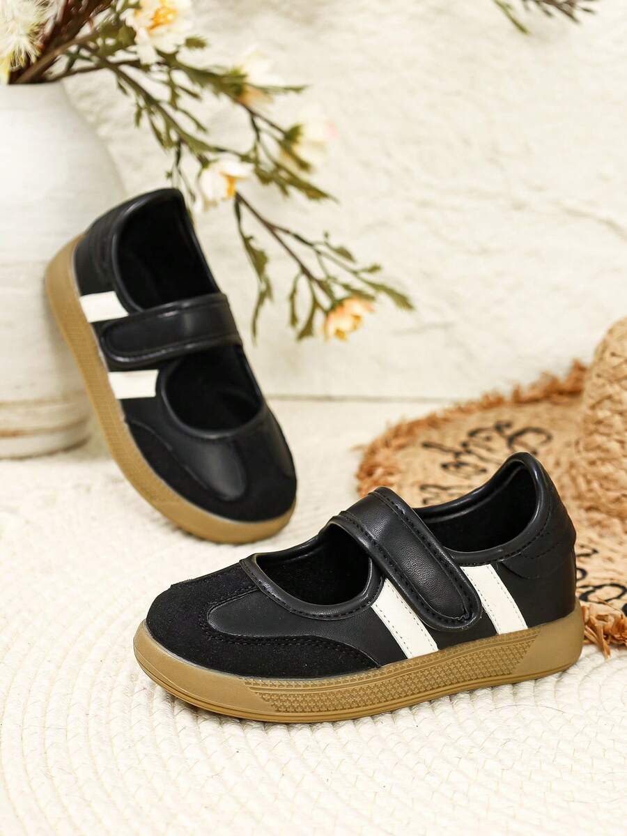 Korean Vintage Black Patchwork Girls' Cloth Shoes With 3D Shiny Bow Decor, Low-Top Soft Sole Student Daily Commute Mary Jane Shoes - Black - View 1