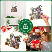 2D Flat Diamond Painting Set, 5D Halloween Skull Acrylic Crystal Pendant Wall Decor Beginner DIY Handmade Ornament, 2D Flat - A - View 4