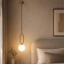 1PC Luxury Gold Long Ring Cream White Ball Pendant Light E27 Socket Modern Minimalist Single Head Hanging Light For Bedroom Bedside Dining Room Bar Counter Decoration (Bulb Not Included) - Gold - View 3