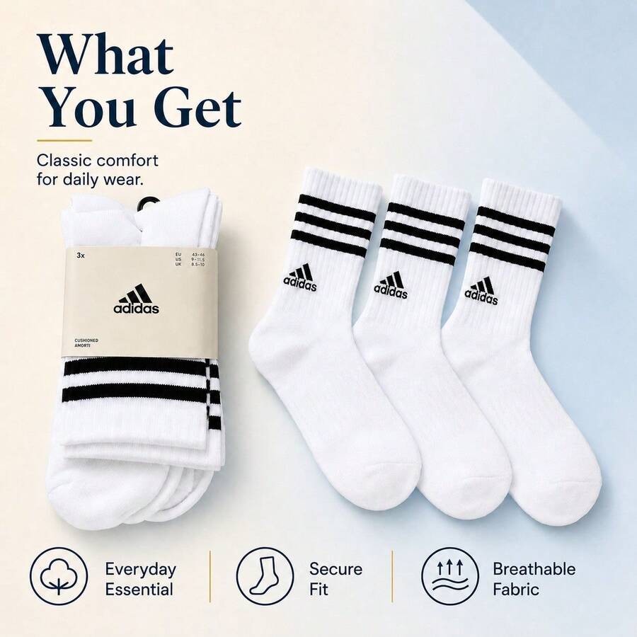 Adidas Socks White Stripe 3 Pairs - Black and White - View 1
