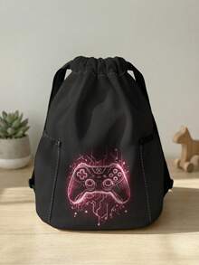 1pc Drawstring Backpack, Multi-Scenario Universal, Extra Large Capacity, Ultra-Lightweight & Portable, Durable, Highly Attractive, Foldable Storage Bag, Cartoon Game Console Print Pattern Children's Drawstring Sports Backpack, Dust-Proof Storage, Suitable For Outdoor Travel, Fitness, Daily Commute And School Use - Multicolor - View 10