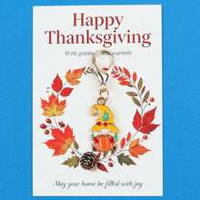 5pcs/10pcs Autumn Fall Enamel Lobster Clasp Keychain, Maple Leaf Pumpkin Gnome Turkey Corn Charm, Thanksgiving Paper Card, Seasonal Pocket Hug Gift - Multicolor - View 5