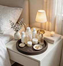 Wooden Candle Holder Tray, Round Serving Decorative Tray For Coffee Table Bedroom Living Room Home Decor - Brown - View 4