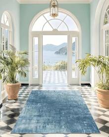 Latte&Fog Alfombras de 153 x 215 cm para Sala de Estar y Dormitorio,Moderna Abstracta Lavable, de Pelo bajo Antideslizante Estilo Boho para Sala de Estar, Oficina, Dormitorio(Negro 5x7ft) - Azul - Ver 2
