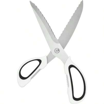 Kitchen Scissors With Ripple Blade Design, Ergonomic White Handles, Stainless Steel (White)