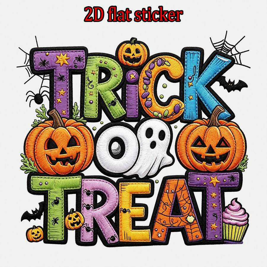 Large 25cm DIY DTF Heat Transfer Iron-On Patch, Clothing Decoration, 2D Embroidery-Style Halloween Pumpkin Pattern, Can Be Ironed And Applied To T-Shirts, Sweatshirts, Canvas Bags, Fun Print For Personalized Outfit, Suitable For Creative Handmade DIY - 25cm/9.85in - View 1