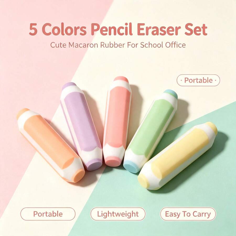Cute Pencil-Shaped Eraser, Large Eraser, Colorful Eraser, Office Eraser, Drawing 2B Exam Eraser, Suitable For Home, Study, Office And Other Occasions. Multiple Styles, Randomly Shipped - A - View 1