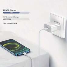 Set Charger Dinding USB-C PD 20W, Termasuk Kabel Pengisian Cepat 100cm/200cm, Adaptor Daya Seri, Steker Charger Cepat 20W + Kabel Data Pengisian Cepat Efisiensi Tinggi 200cm/100cm, Kompatibel dengan Seri 14 Pro Max/14 Pro/14 Plus/14/13/12/11, Cocok untuk Perjalanan, Kantor, Asrama, dan Penggunaan di Rumah. - Steker Tipe AS A (110-127V) - View 2