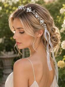 KOVLYNE 1pc Women's Silver Crystal Bridal Hair Accessory (With Ribbon), Rhinestone Wedding Headpiece, Bohemian Style Bridal Headband, Suitable For Bride, Bridesmaid And Prom Hair Accessory - Silver - View 6