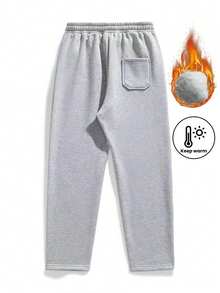 Men's Thermal Lined Sweatpants, Loose Fit Casual Straight Leg Pants For Autumn/Winter - Grey - View 2