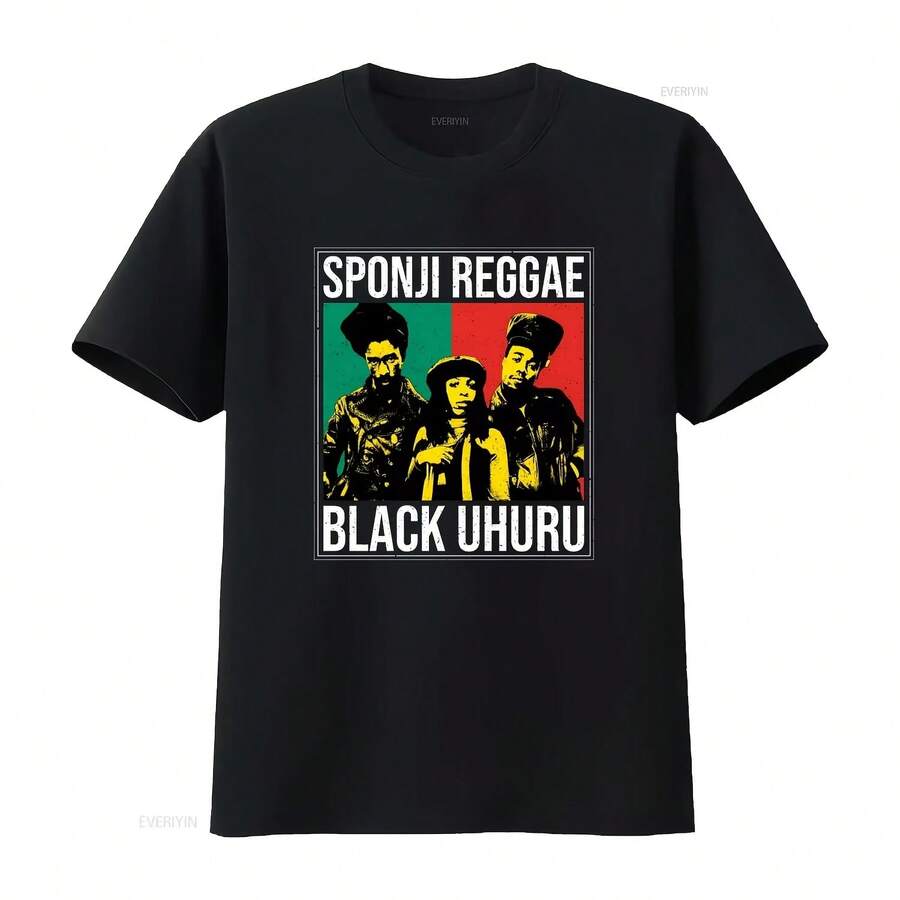 Retro Classic Sponji Reggae Black  Jamaica Rastafarian Lion T-Shirt, Vintage Washed Style, Elastic, Versatile, Unisex - Shape - View 1
