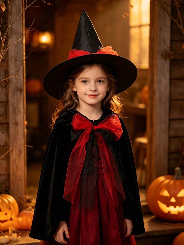 1 Stück Halloween schwarzer Hexenhut mit Spitze, rote & schwarze Mesh-Tüll-Schleife Dekoration, Themenparty Cosplay Kostüm Kopfschmuck