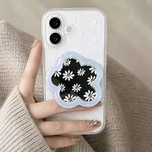 Blue Border White Flower Cloud Mirror Holder Airbag Adhesive Back Mount Phone Holder - Mint Blue - View 3