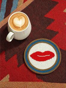 Bohemian Handmade Bead Round Coaster, Evil Eye Lips Cactus Palm Tree Pattern Decorative Drink Cup Mat, Heat Resistant Waterproof Table Protector For Coffee Tea Mug Home Kitchen Cafe Desktop Decor - Multicolor - View 8