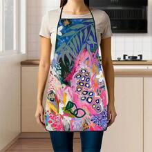1pc Graffiti Style Floral Print Apron, Printed With Plant Palm Leaf Peacock Pattern, Durable Cooking Apron Suitable For Bakers, Cake Decorators, BBQ Enthusiasts, Gardeners, Painters, Nail Artists - Perfect Gift For Home And Professional Chefs - Multicolor - View 6