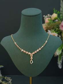 5pcs 18K Gold Plated Luxury Series Elegant Style Water Drop Design Necklace Bracelet Earrings Ring Set Suitable For Women Daily Wear Date Party Friends Gift - Water Droplet Design Set - View 6