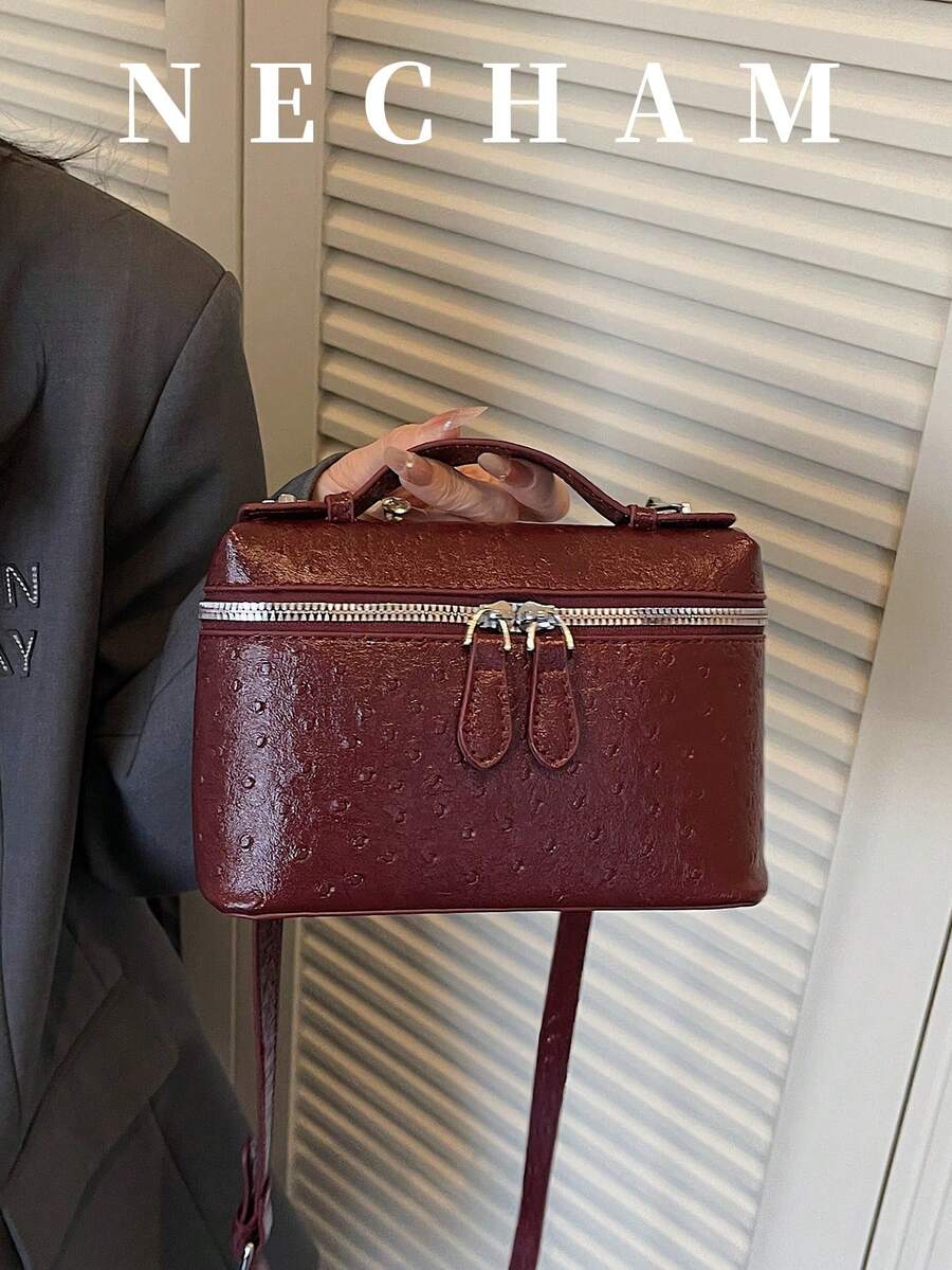 1件極簡復古正方形手提包,適合女孩、女性、大學生和職場女性,適用於學校、工作和商務場合 - 紅色 - 查看 1