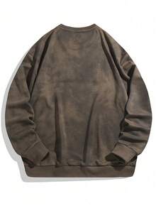 Men's Vintage Tie-Dye Crew Neck Sweatshirt New York Embossed Letter Loose Fit Long Sleeve Top - Brown - View 6