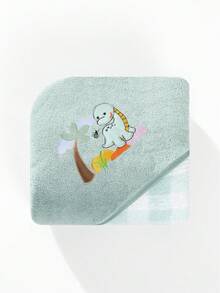 Coral Fleece Kids Hooded Bath Towel, Newborn Baby Wrap Blanket, Cute Embroidered Cartoon Bath Cape Robe - Multicolor - View 9