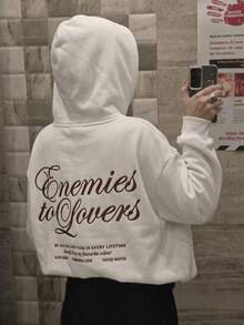 Women's Letter Print Hooded Casual Daily Wear Sweatshirt White - White - View 1