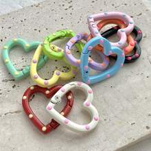 5pcs Random Color Mixed Heart-Shaped Keychains, Painted Candy Color Spring Clips, Suitable For Handmade Jewelry Making, Keychains, Bags, Packaging Decor Rings - Heart (Random Color) - View 9