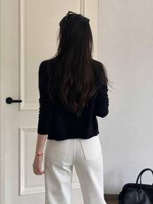 New Early Autumn Black Button Thin Knit Cardigan, Fashion Minimalist Versatile Women's Jacket, Suitable For Office Or Home Wear In Autumn - Black - View 7