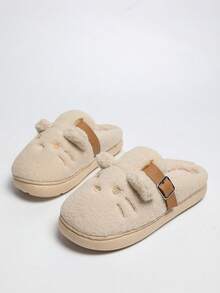 1 Pair Women Off White Cartoon Mule Slippers Buckle Decor Indoor Home Footwear - Beige - View 8