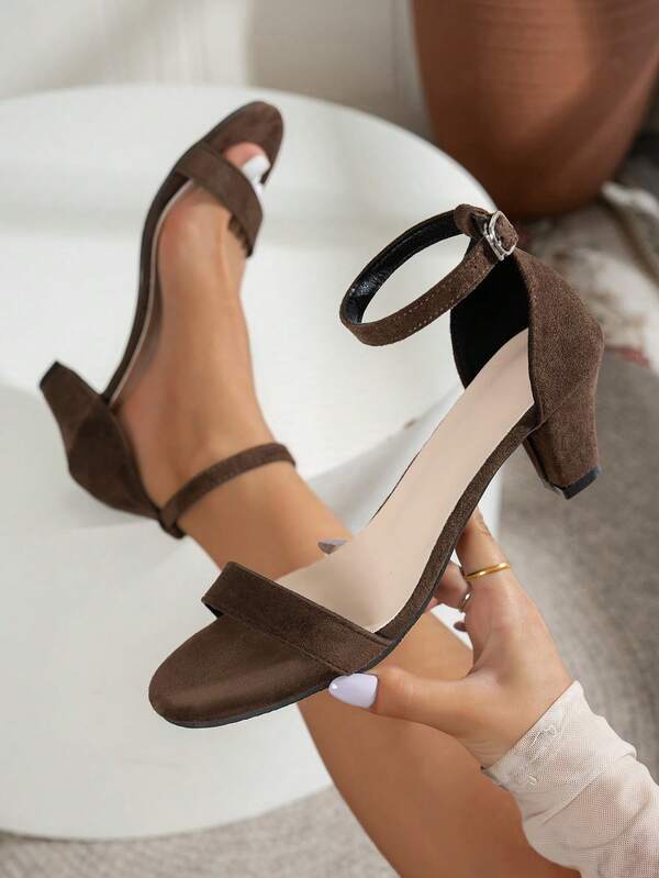 1 Pair Women's Brown Minimalist Retro One-Strap Fashion Thin Heel Round Toe Open Toe Sandals With Adjustable Ankle Strap, Mid Heel, Comfortable For Party, Vacation, Outdoor, Daily Wear