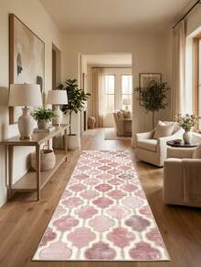1pc European & American Classic Distressed Pink Diamond Rhombus Geometric Pattern - Runner Rug, Bathroom, Kitchen, Entrance, Doorway, Hallway, Bedside, Living Room, Bedroom, All-Season Soft Machine Washable Floor Mat, Home Decor - Multicolor - View 2
