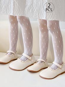 2件裝女童兒童幼兒網襪褲襪，黑色白色純色，卡通圓點圖案，提花薄款高彈力舞蹈褲，適合日常、學校、可愛風格，春夏四季皆宜，適合學生日常聚會穿搭，可搭配裙子、短褲、小皮鞋，開學季新學期校園教室穿搭 - 彩色 - 查看 10
