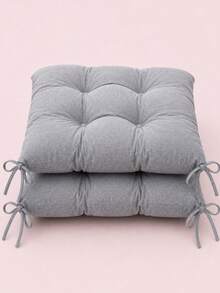 Solid Color Tufted Chair Pad With Ties, 40x40cm Square Seat Cushion For Dining Room & Office (1/2/4 Pieces), Made In Turkey - Grey - View 8