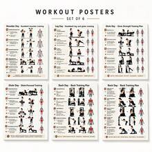6pcs Strength Training Fitness Wall Posters, Shoulder, Leg & Glute, Back Exercise Paths And Target Muscle Diagrams, Step-By-Step Fitness Movement Analysis, Home Gym Training Charts, 2D Flat Frameless Home Gym Wall Training Guide Charts - 6-piece Set - View 1