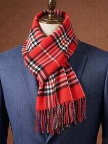 1PC Plaid Pattern Men's Autumn/Winter Faux Cashmere Fashion Versatile Air Conditioning Shawl Outerwear Warm Long Scarf Suitable For Christmas Gift And Daily Use - Multicolor - View 9