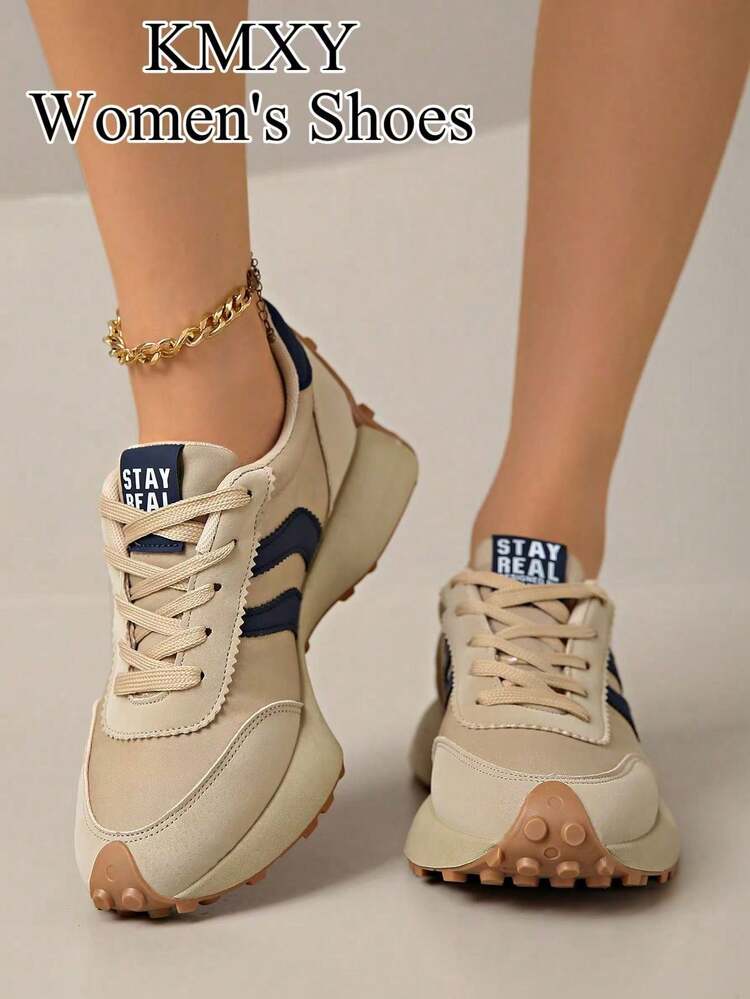 Women's Comfortable Lace-Up Sneakers - Lightweight Multi-Functional Casual Shoes, All-Season Wearable With Anti-Slip Rubber Sole - Khaki - View 4