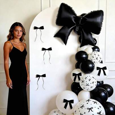LaVenty Black Bow Latex Balloons Coquette Bachelorette Bridal Party Decor