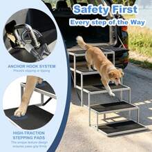 Dog Steps For Car And SUV 5-Step Foldable Pet Stairs For Large Dogs, Non-Slip Heavy-Duty Plastic Dog Stairs, Lightweight And Portable Vehicle Access, Great Alternative To Dog Ramp For Truck - Black - View 5