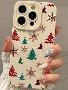 1PC Colorful Christmas Tree Pattern Anti-Drop Phone Case Compatible With IPhone 15/15 Pro Max/14/13/12/11/7/8/XS/11 Pro - 白色 - 查看 1