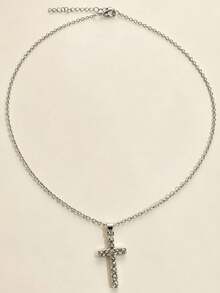 Full Rhinestone Cross Pendant Collarbone Necklace, Ins Niche Hip-Hop Versatile Thin Chain, Commute Layering Accessory - Full Diamond Cross Necklace - View 2