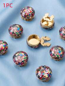 6/2/1pc Colorful Terrazzo Glitter Button Covers - Artistic Mosaic Round Cufflinks Covers, Vintage French Shirt Cuff Clips For Women - Multicolor - View 5