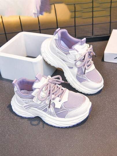 1 Pair All-Season Girls' EVA High Elastic Lightweight Soft Sole Anti-Slip Mesh Breathable Children's Outdoor Casual Running Sports Sneakers