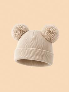 1PC Toddler Cute Double Pom Pom Folded Cuff Beanie, Simple Comfortable Knitted Hat, Suitable For Toddler Autumn/Winter Daily Home Wear, Outdoor Outfits, Warm Casual Winter Hat, Can Be Given As A Gift - Multicolor - View 12