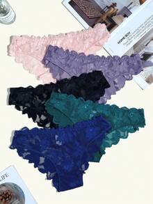 5pcs Sexy Women's Panties Sexy Hollow Lace Patchwork Comfortable Lightweight Solid Color Daily Triangle Underwear - Multicolor - View 2