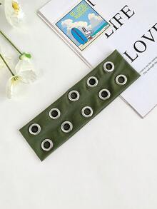 1/4pcs Matcha Green Solid Color Striped Polka Dot Print Wide Elastic Headband With Metal Eyelet Decor, Non-Slip Hairband For Outdoor Sports, Fitness And Fixing Loose Hair - Multicolor - View 8